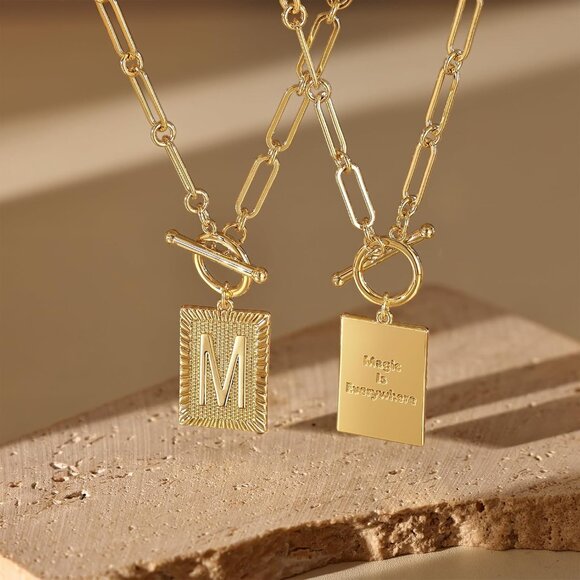 Trendy Gold Initial Necklace for Women - Dainty Paperclip Chain Pendant Jewelry - Picture 6 of 7